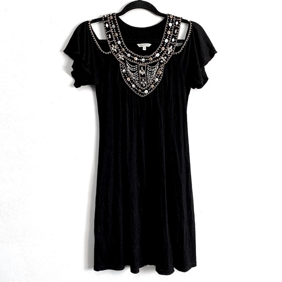 Boston Proper Cold Shoulder Bead Embellished Mini Dress - Picture 1 of 6